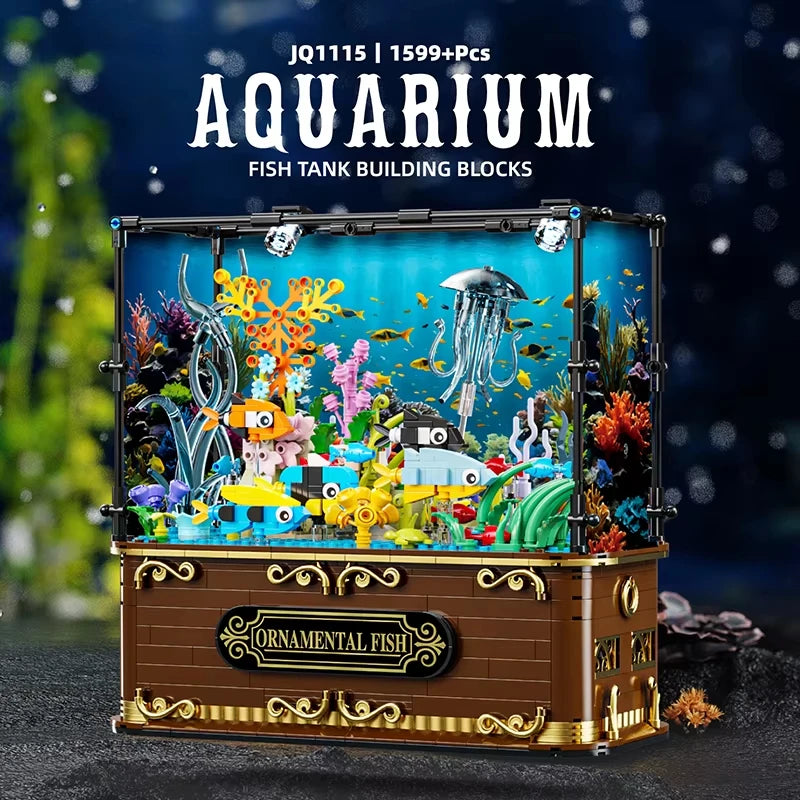Dream Aquarium Building Blocks Kit Toys, Motorized Jellyfish Clownfish with LED Lights, Adult Relax Gift For Kids