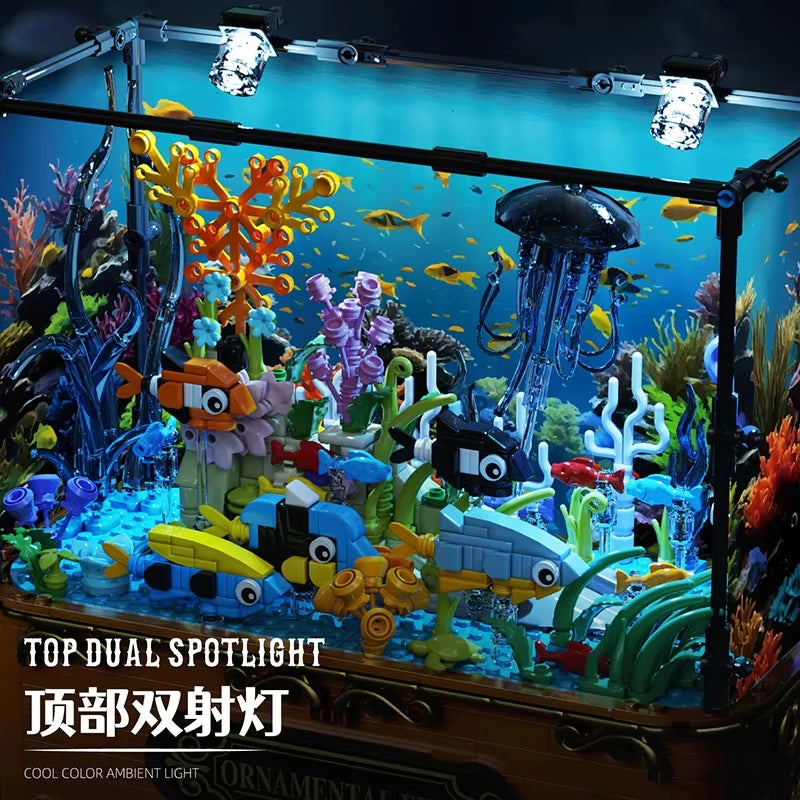 Dream Aquarium Building Blocks Kit Toys, Motorized Jellyfish Clownfish with LED Lights, Adult Relax Gift For Kids