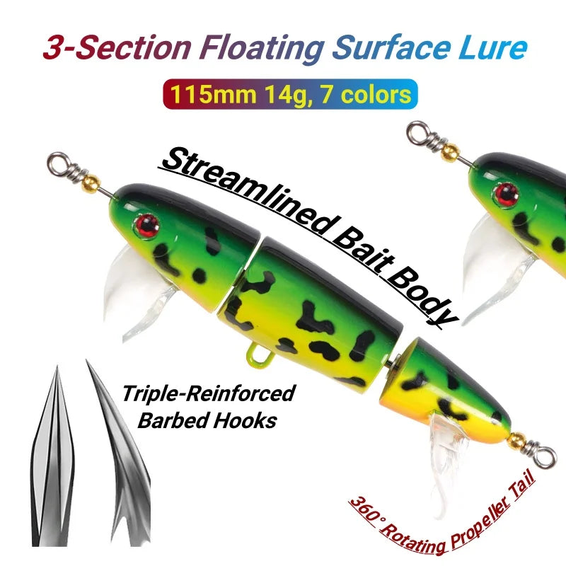 Top Water 3-Section Fishing Lures Sea Bass Crankbaits Minnow Whopper Freshwater Saltwater Floating Lure for Catfish Pike Teaser